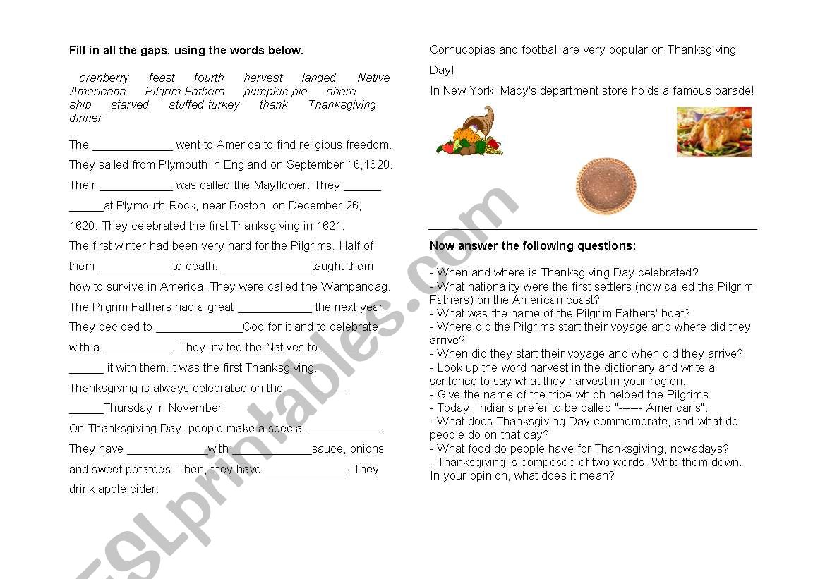 Thanksgiving worksheet