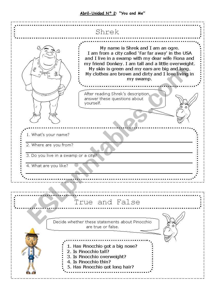 shrek worksheet