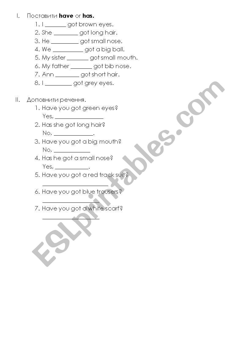 Have or has worksheet