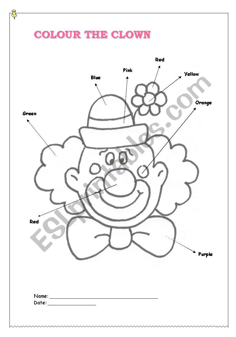 Colour the clown worksheet