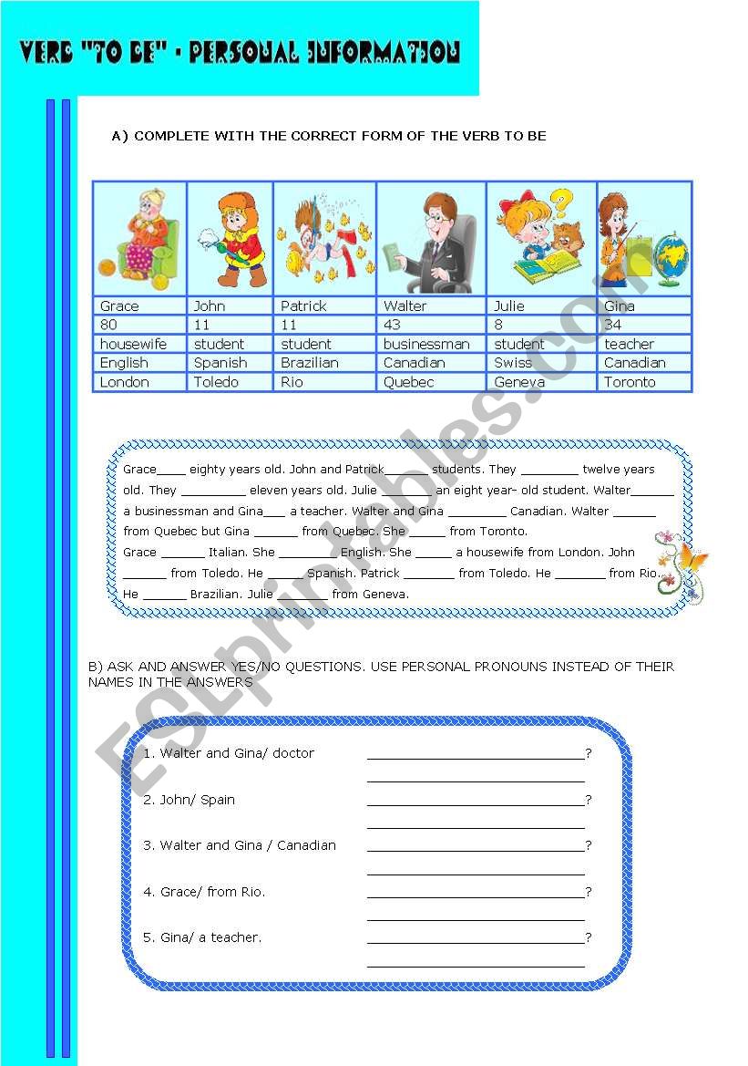 VERB TO BE worksheet