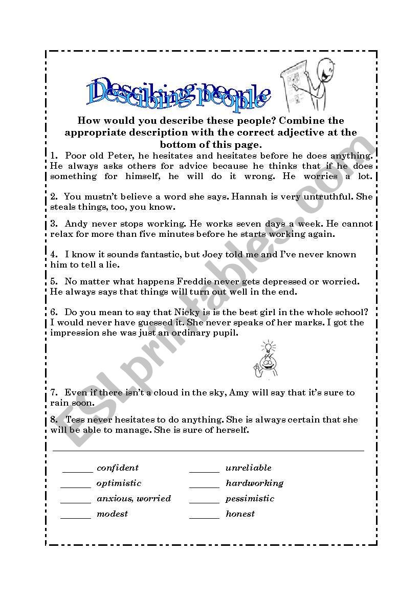 Describing People worksheet