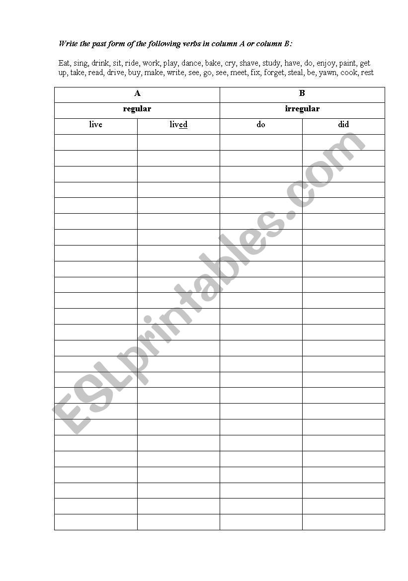 regular and irregular verbs worksheet