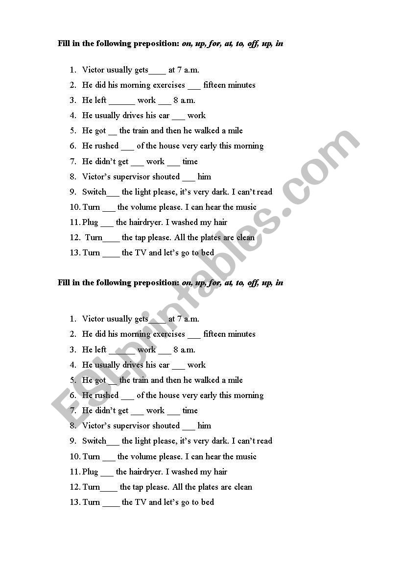 Prepositions worksheet