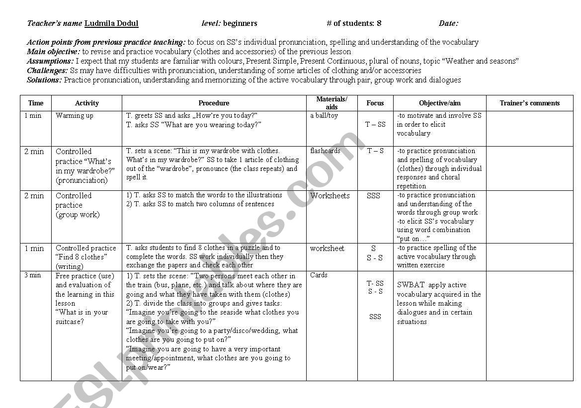 Clothes worksheet