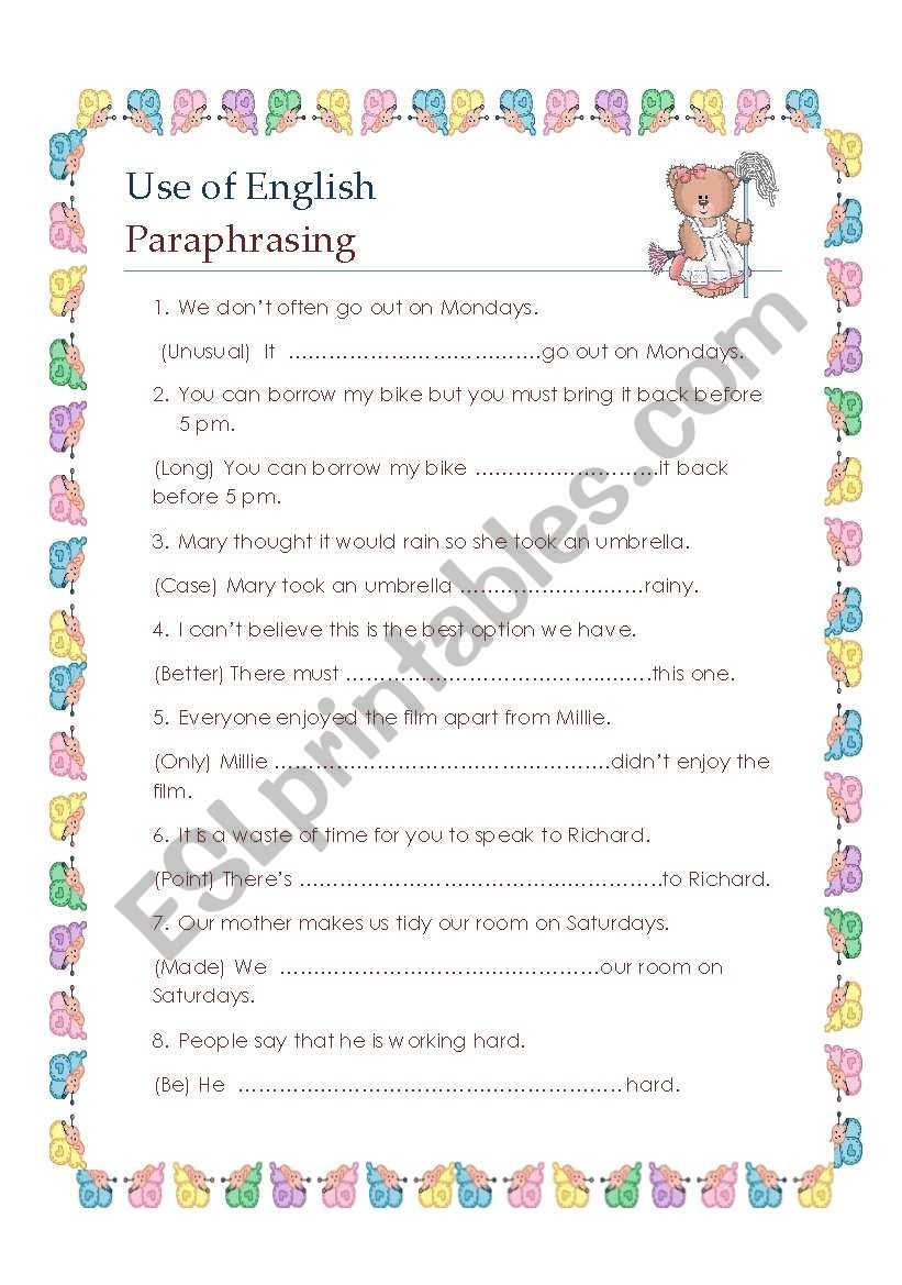 Use of English paraphrasing FCE