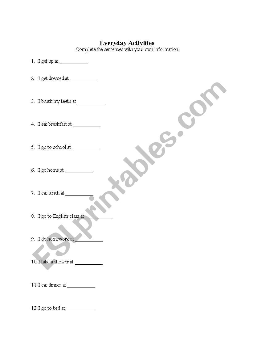 Everyday Activities worksheet