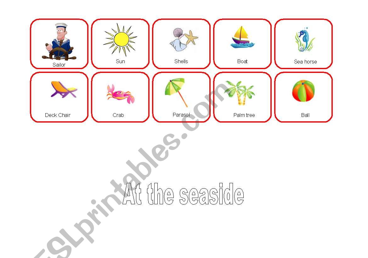 At the seaside flash cards worksheet