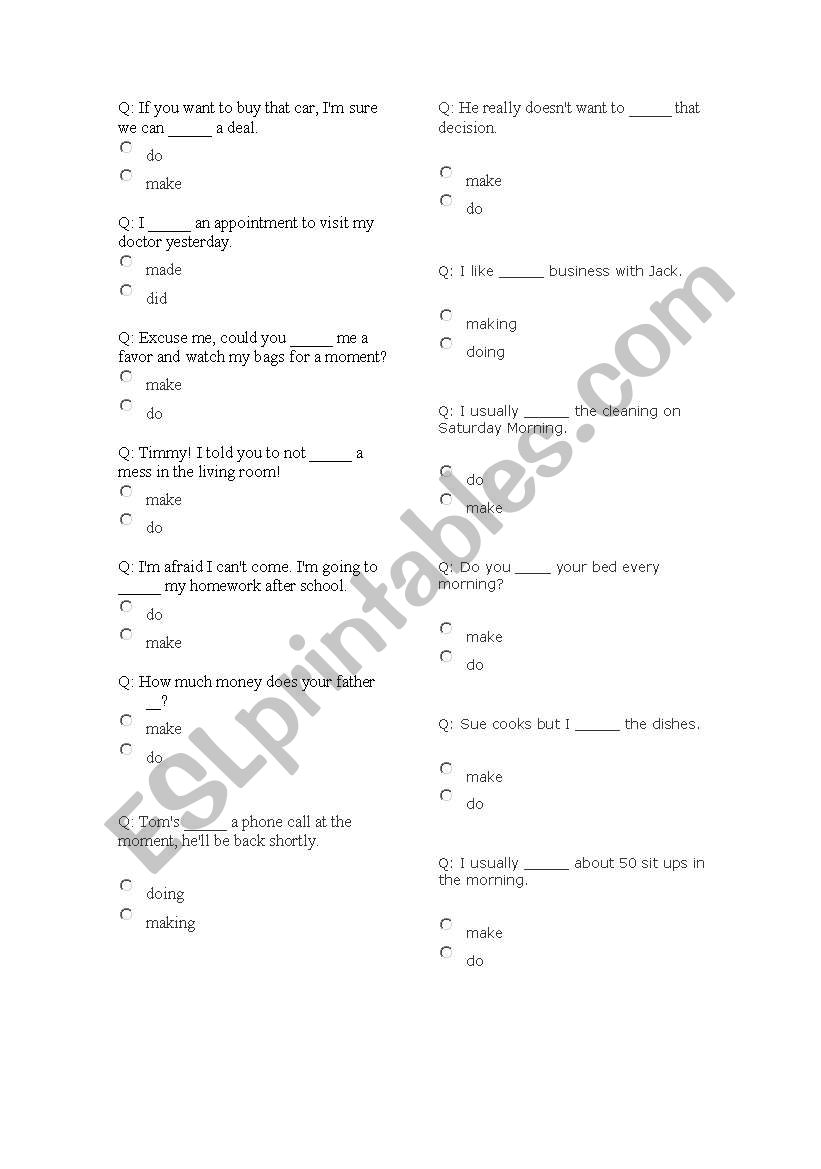 DO or MAKE worksheet