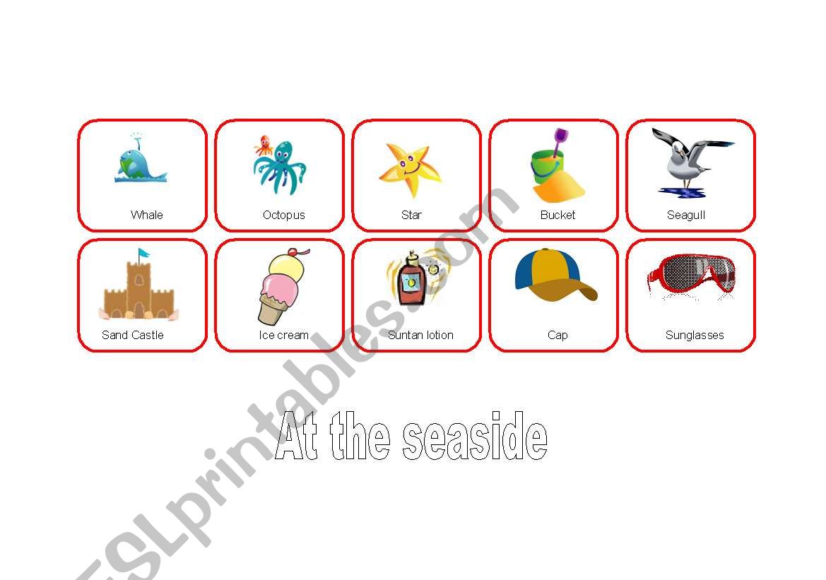 At the seaside flash cards worksheet