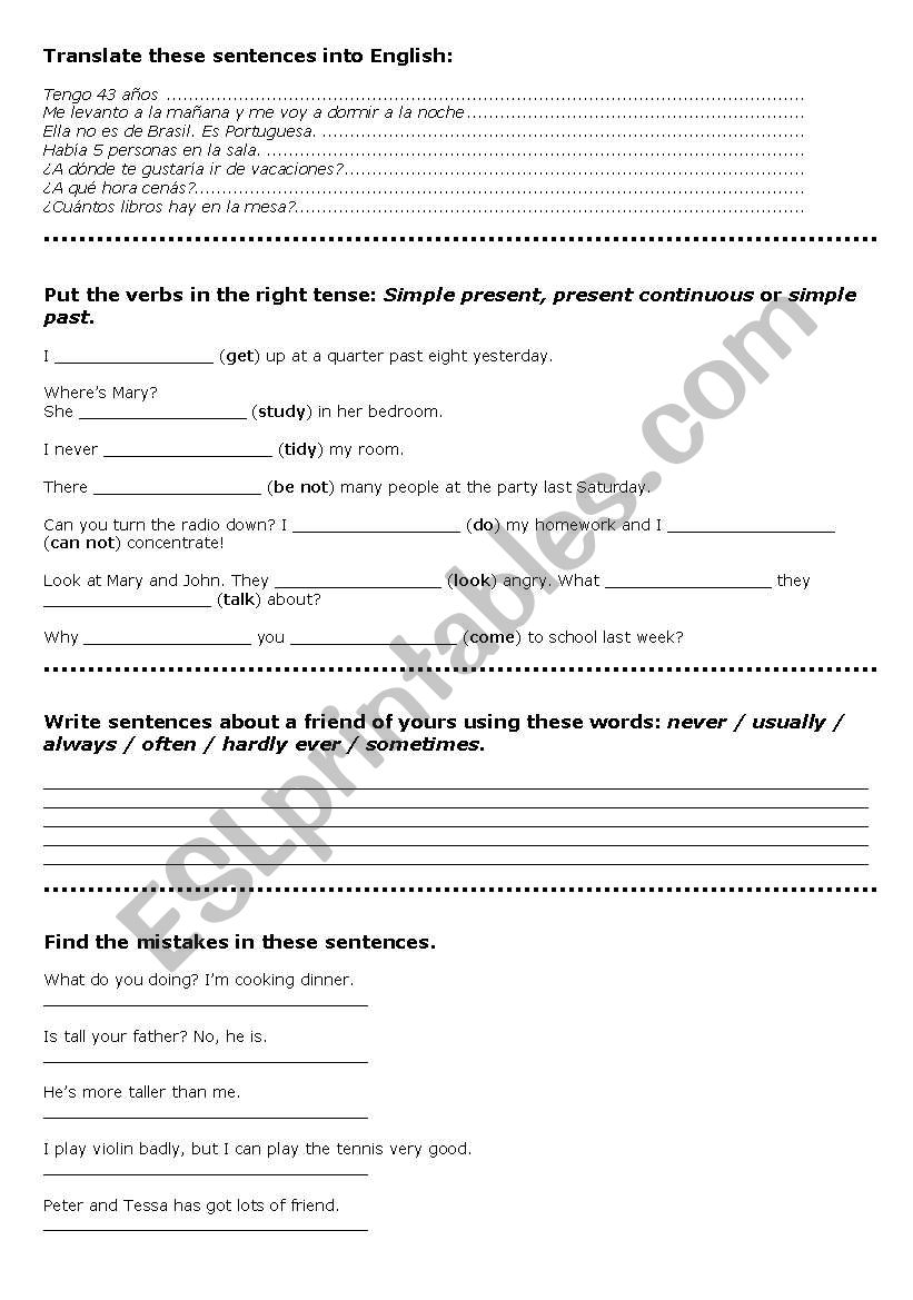Multi-topic Project worksheet