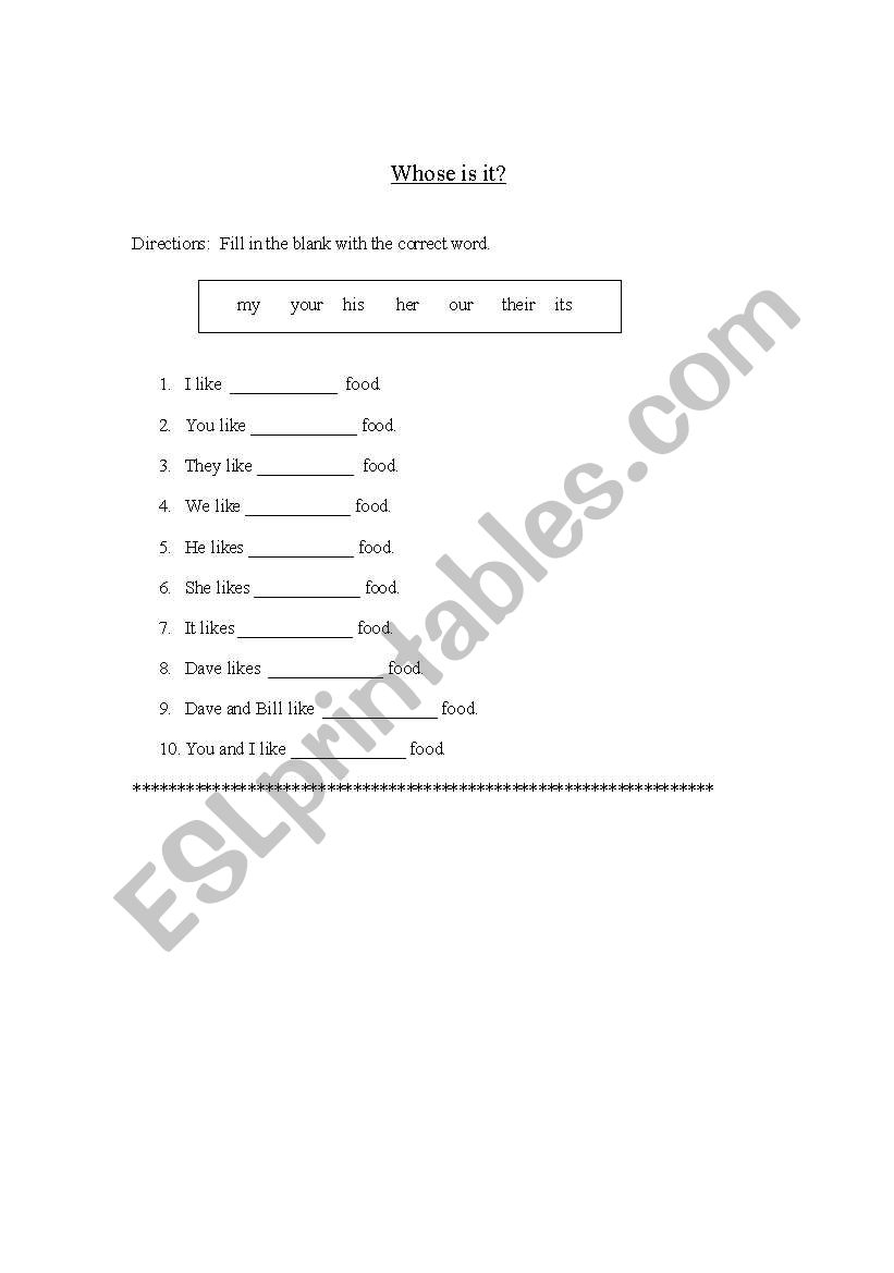 Possessive Adjectives worksheet