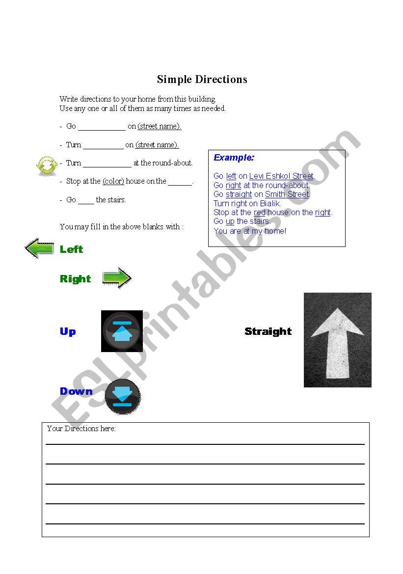 Directions to my House worksheet