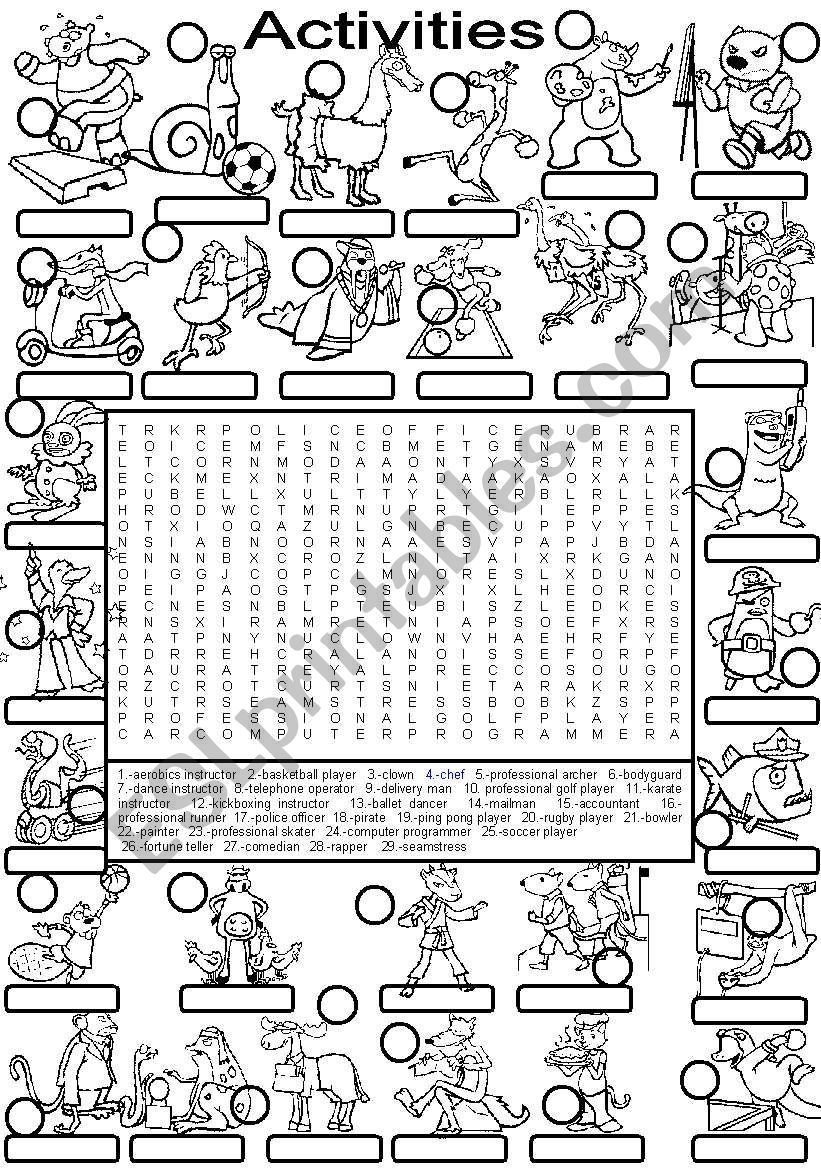 WORDSEARCH ACTIVITIES - occupations - jobs