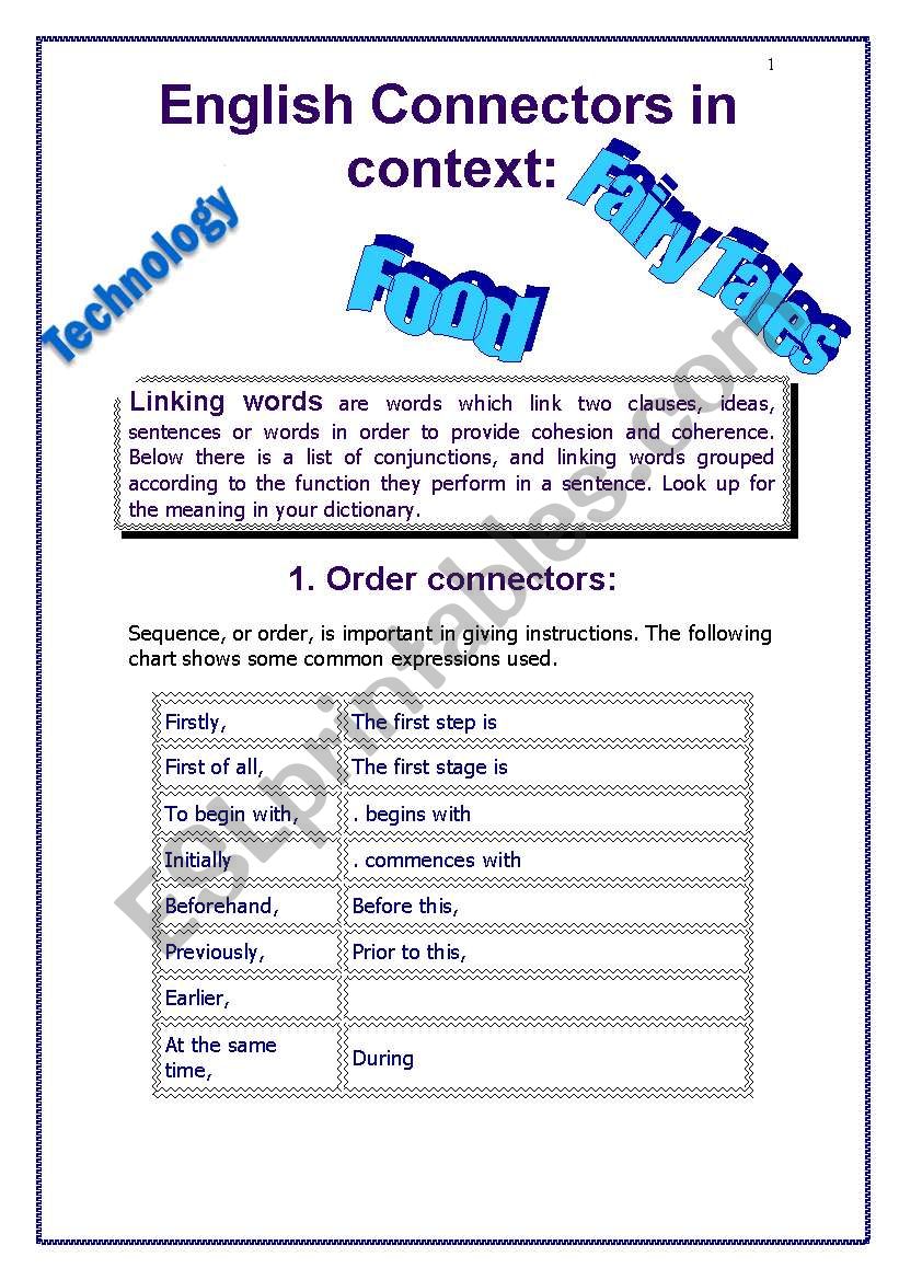 ENGLISH CONNECTORS IN CONTEXT worksheet