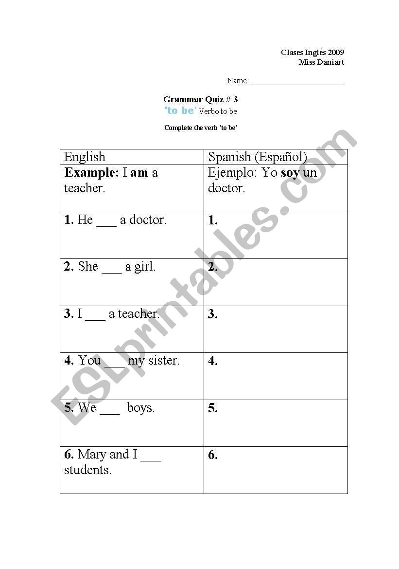verb to be and spanish worksheet