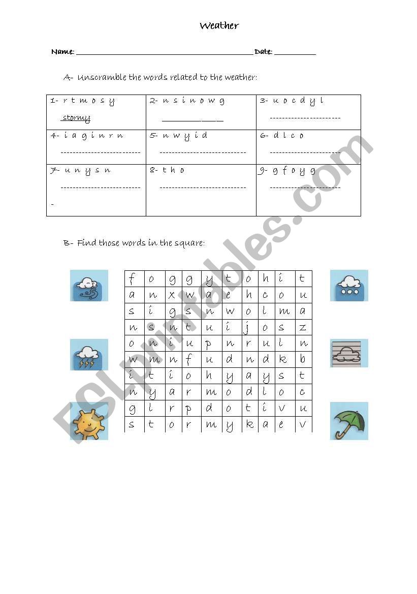 Weather worksheet worksheet