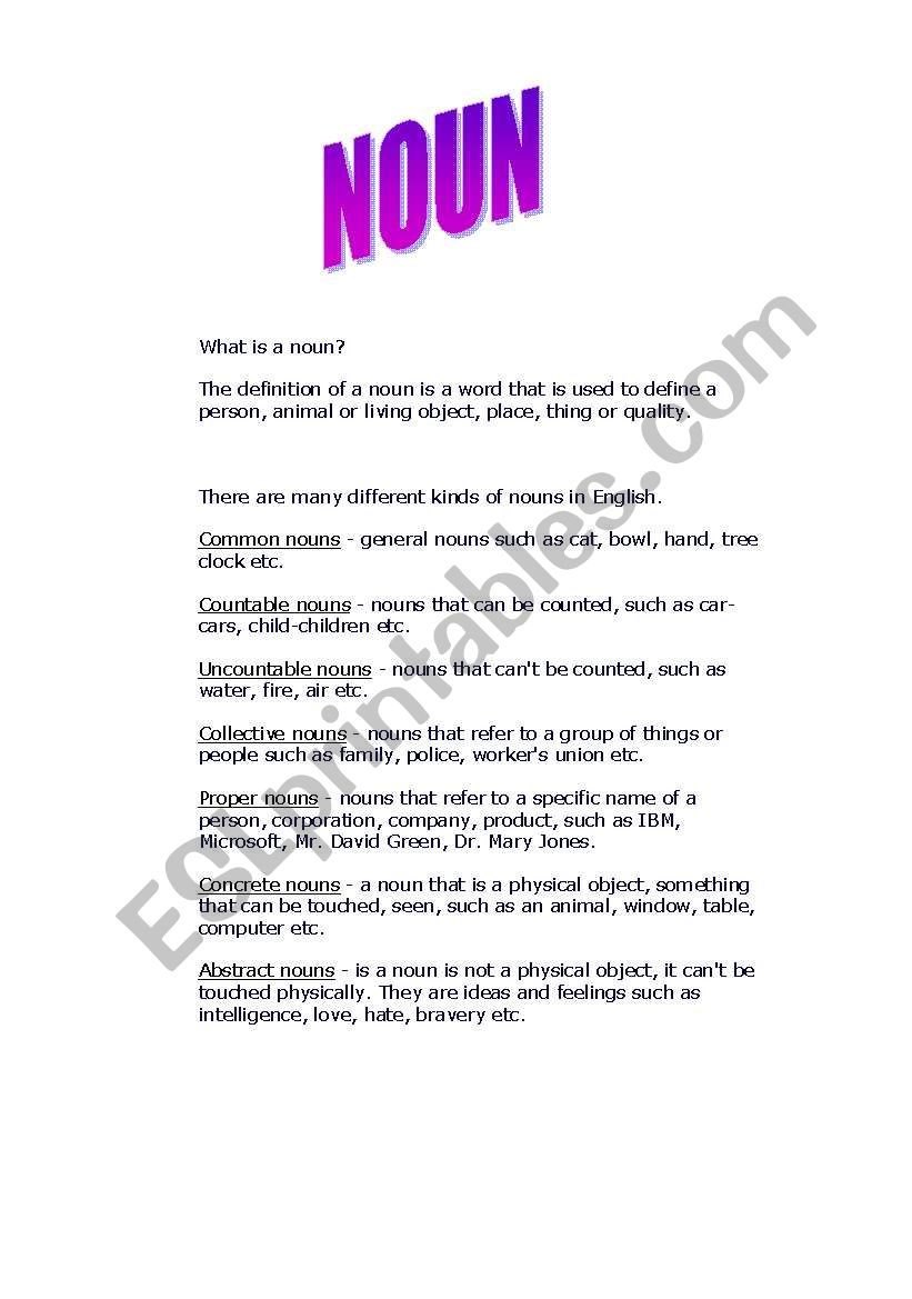 Noun worksheet
