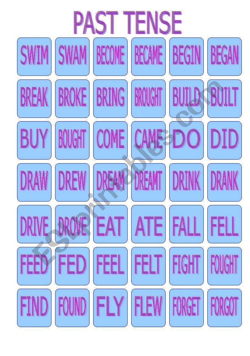 PAST TENSE MEMORY GAME worksheet