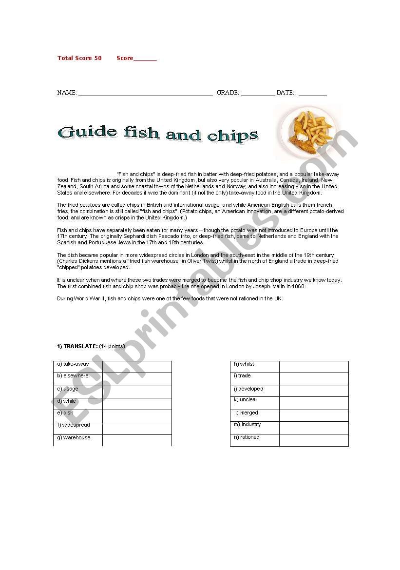 guide fish and chips worksheet