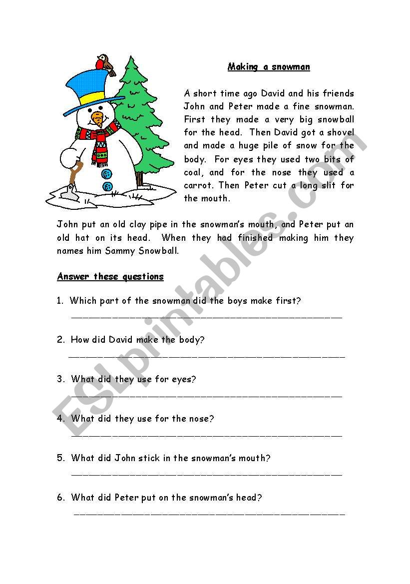 making a smowman worksheet