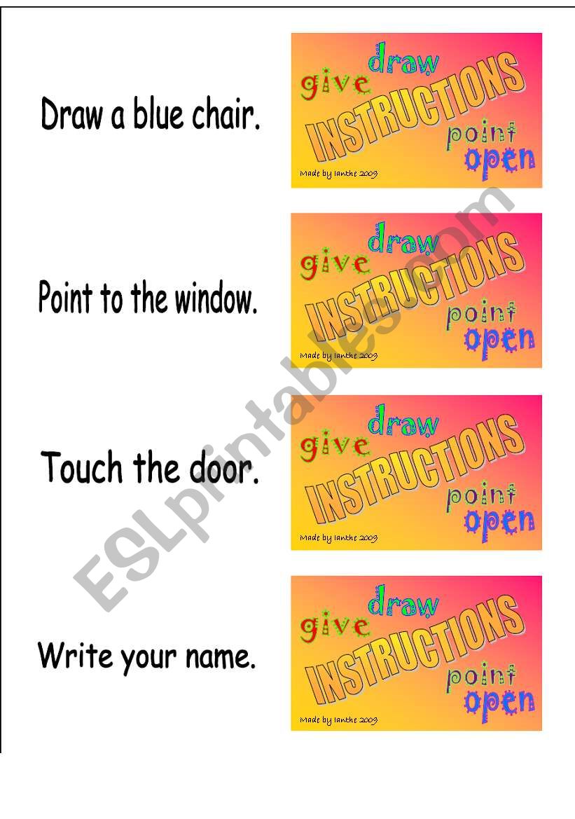Classroom instructions - word cards 1