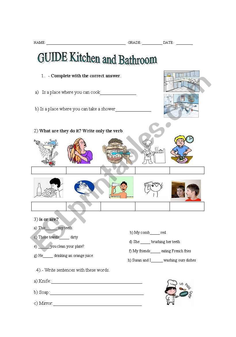 kitchen and bathroom worksheet
