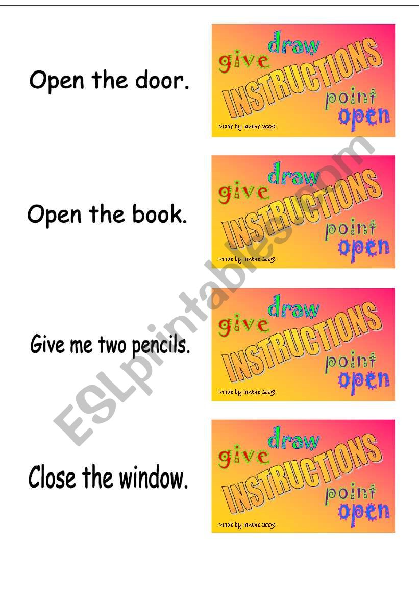 Classroom instructions - word cards 2