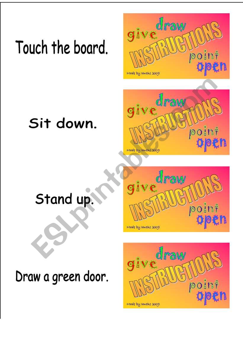 Classroom instructions - word cards 3