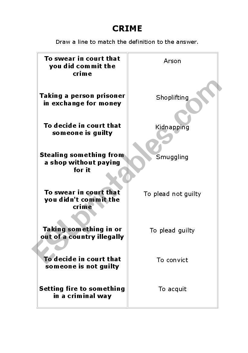 Crime Vocab worksheet