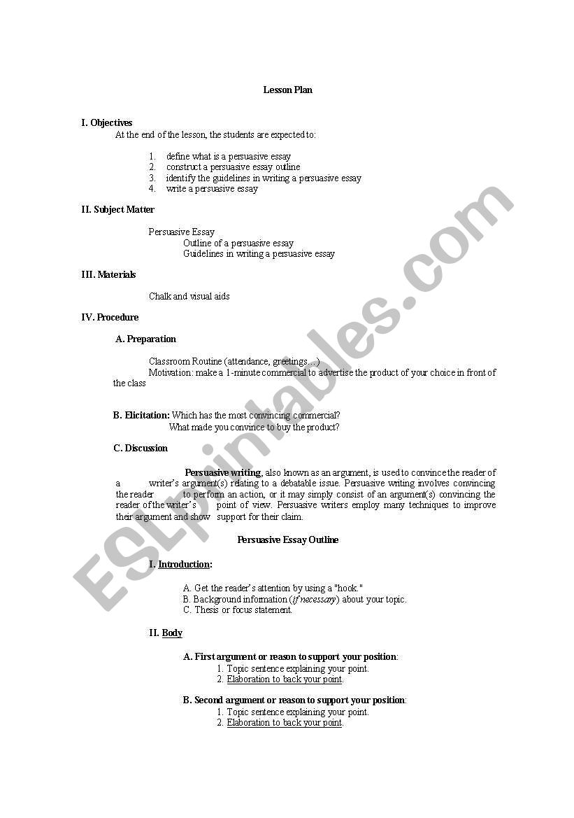 Persuasive Essay worksheet