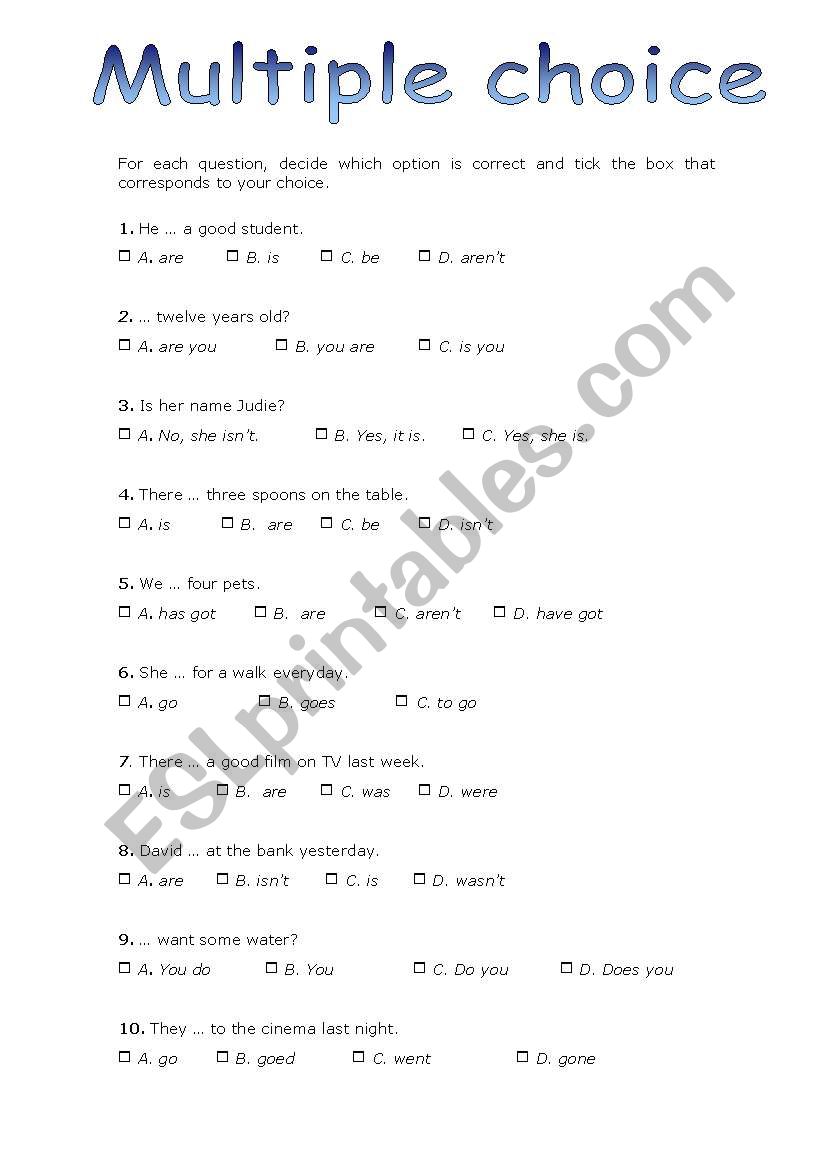 Multiple choice test - 20 questions 