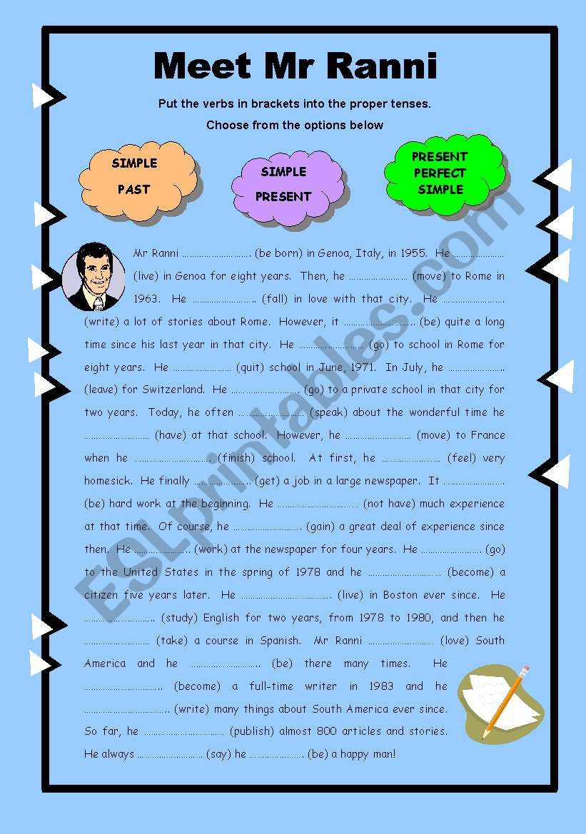 Meet Mr Ranni - An easy mixed tenses activity + key