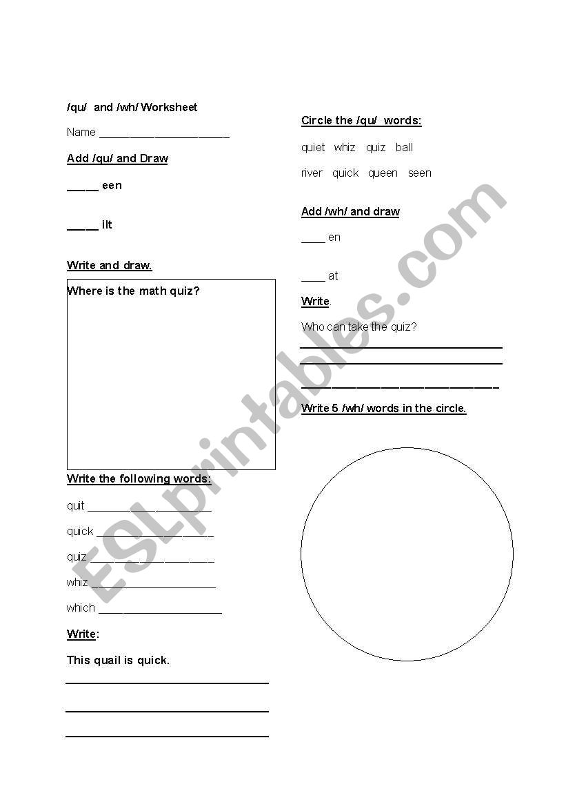 qu and wh blends worksheet worksheet