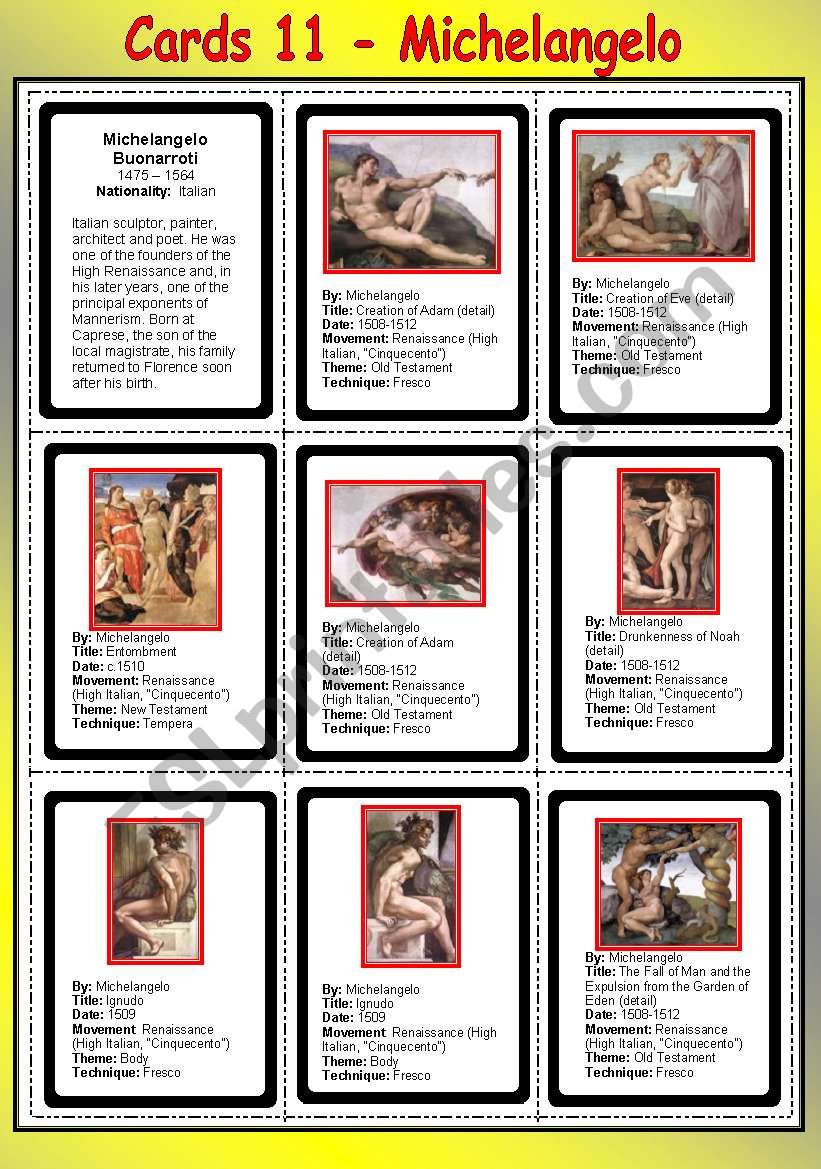 Cards 11 -  Michelangelo  worksheet