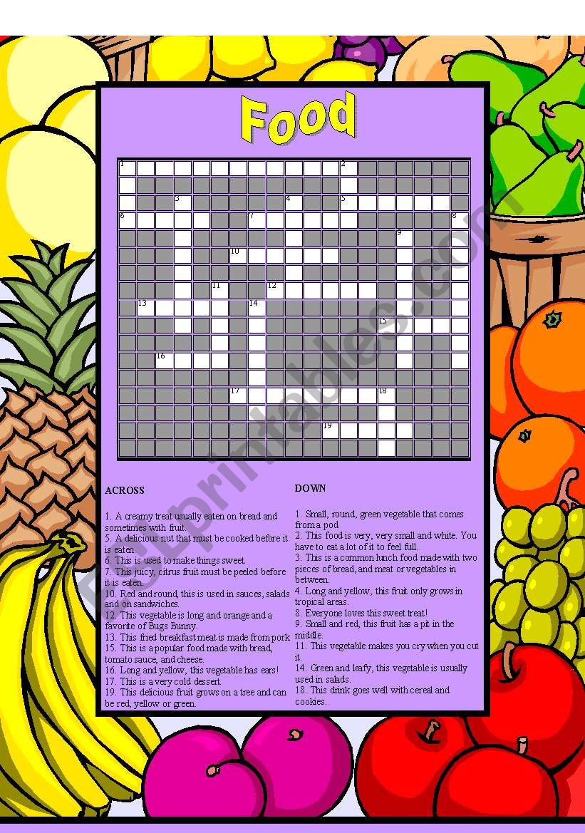 Food Crossword Puzzle worksheet