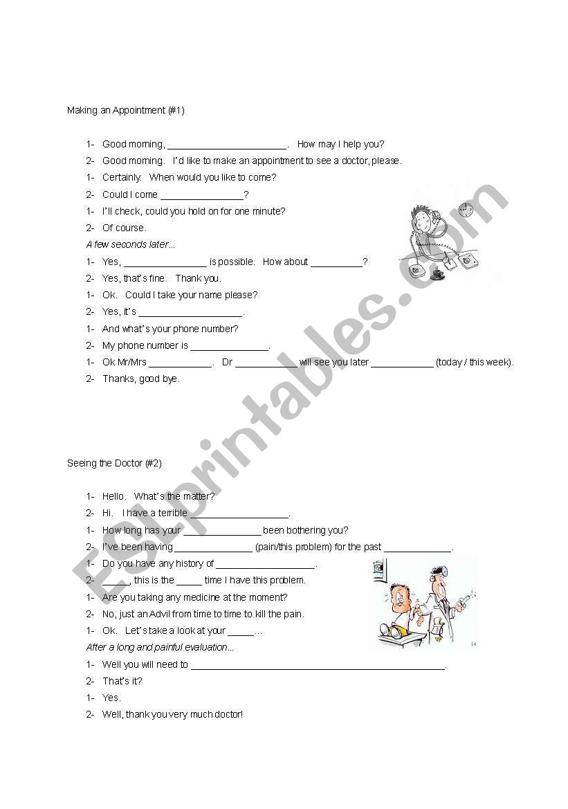 At the doctors (partt 1) worksheet