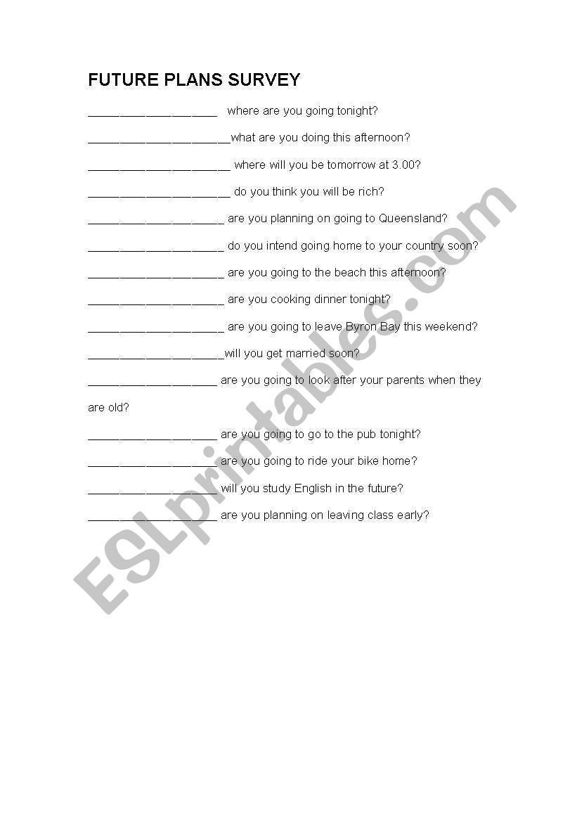 Future Plans worksheet