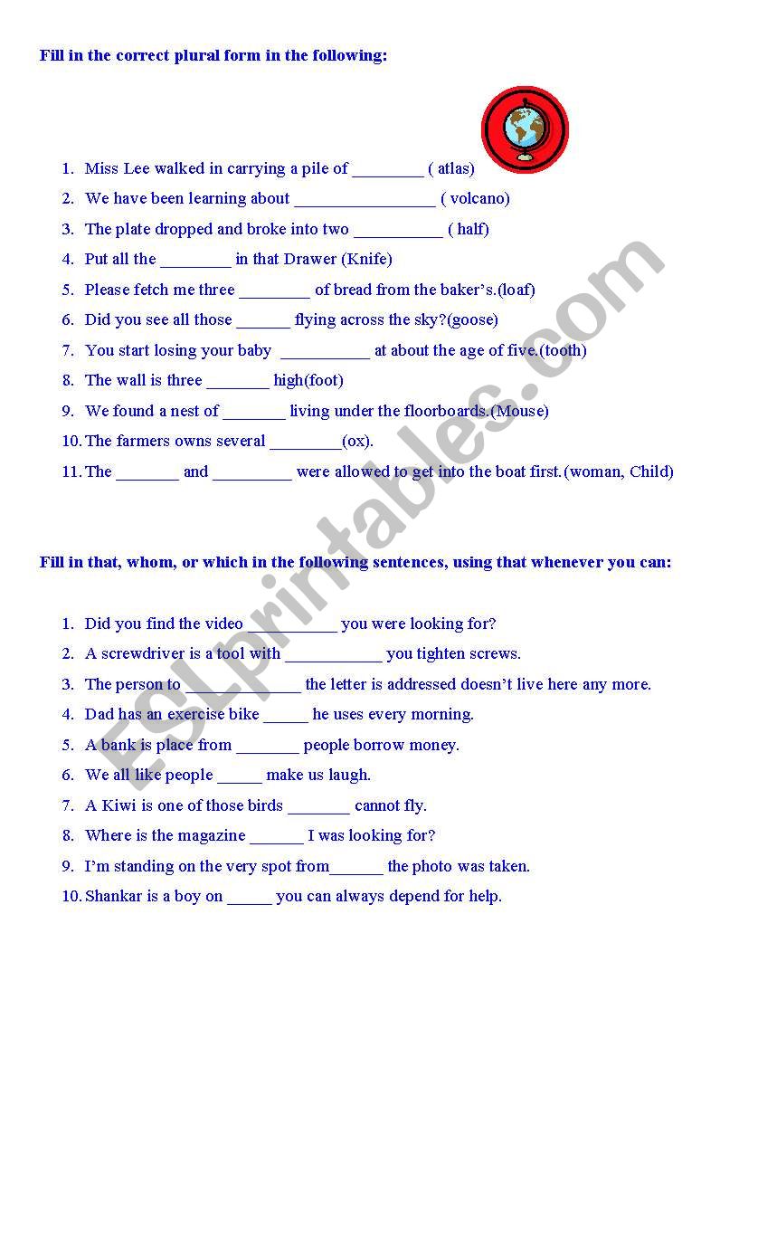 Plurals worksheet  worksheet