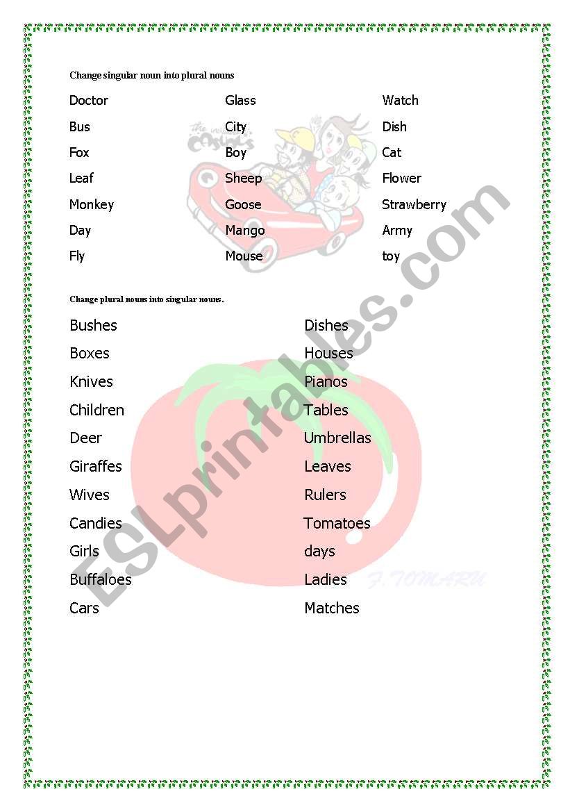 singular and plural worksheet
