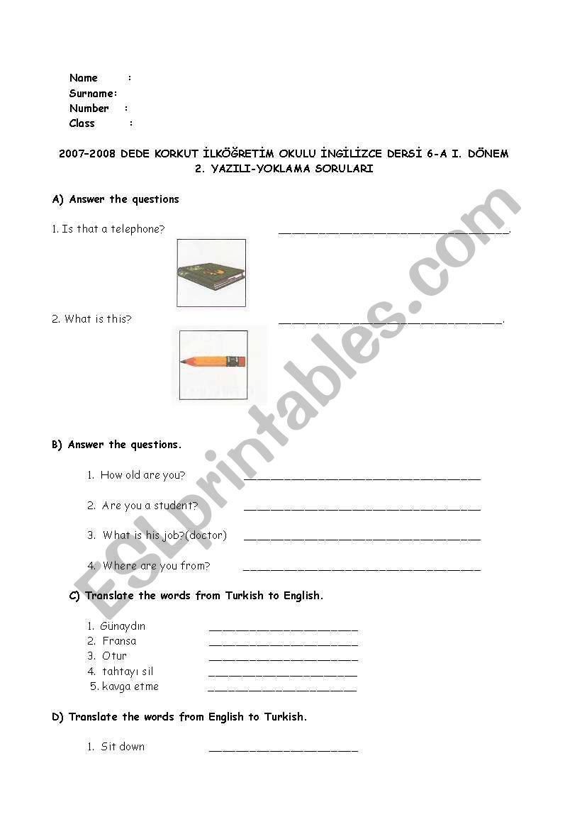 6th grade 1st term 2nd exam worksheet