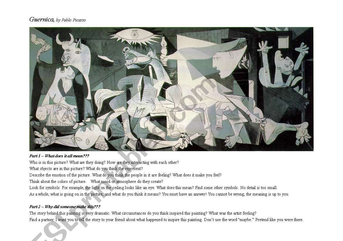 Art - Guernica by Picasso worksheet