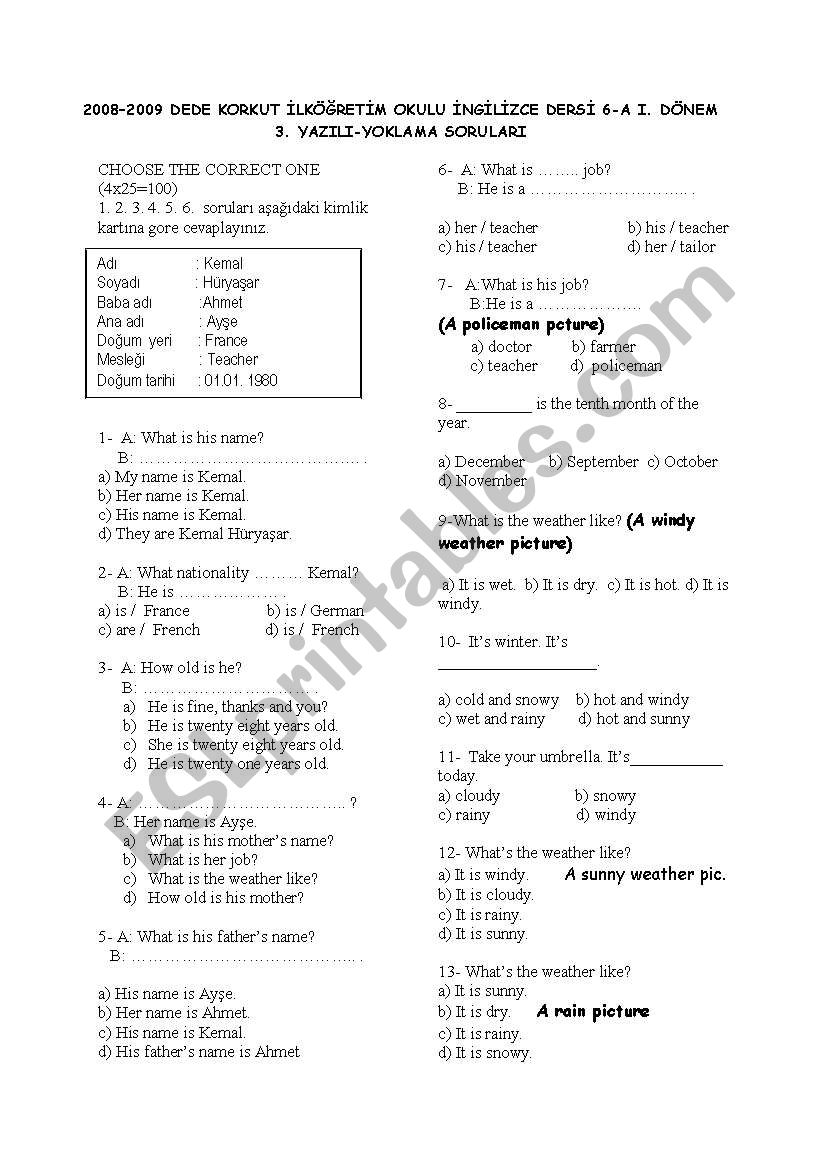 6th grade 1st term 3rd exam page1
