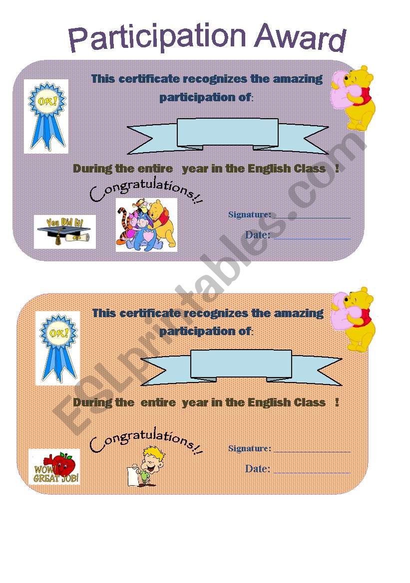 English class award worksheet