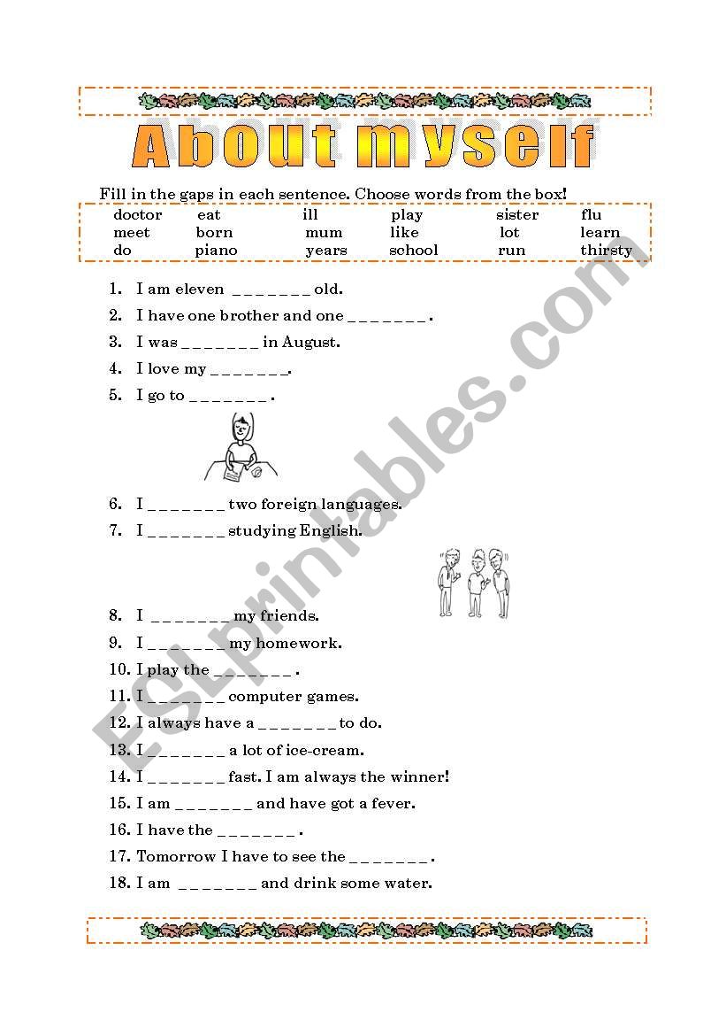 About myself avtivities worksheet