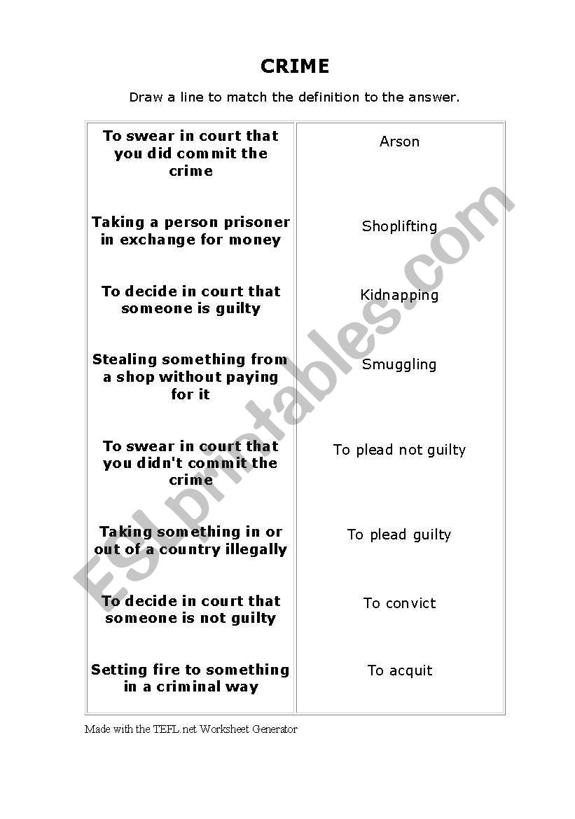 Crime worksheet