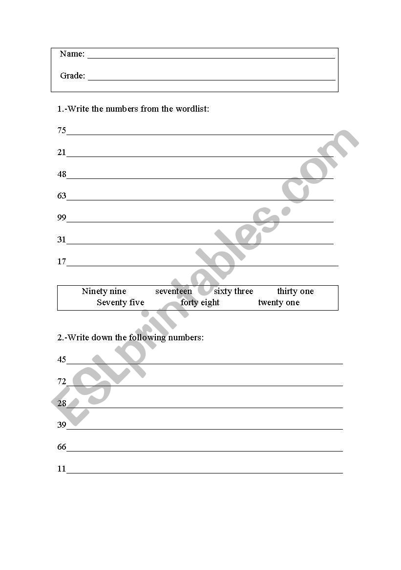 Number worksheet worksheet