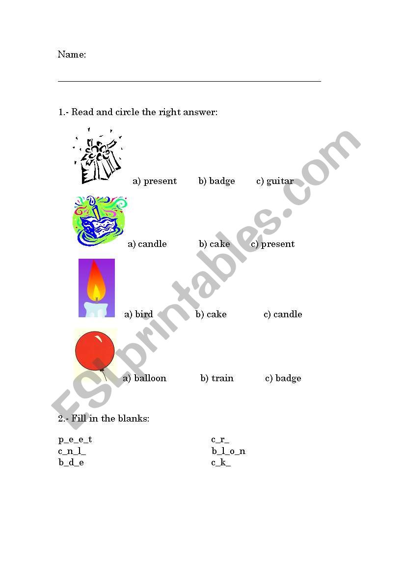 My birthday party worksheet