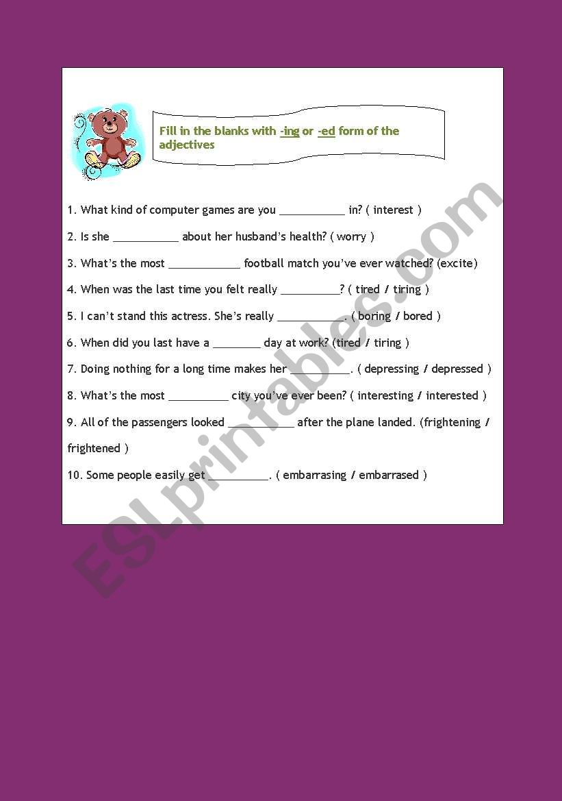 ADJECTIVE -ED AND -ING worksheet