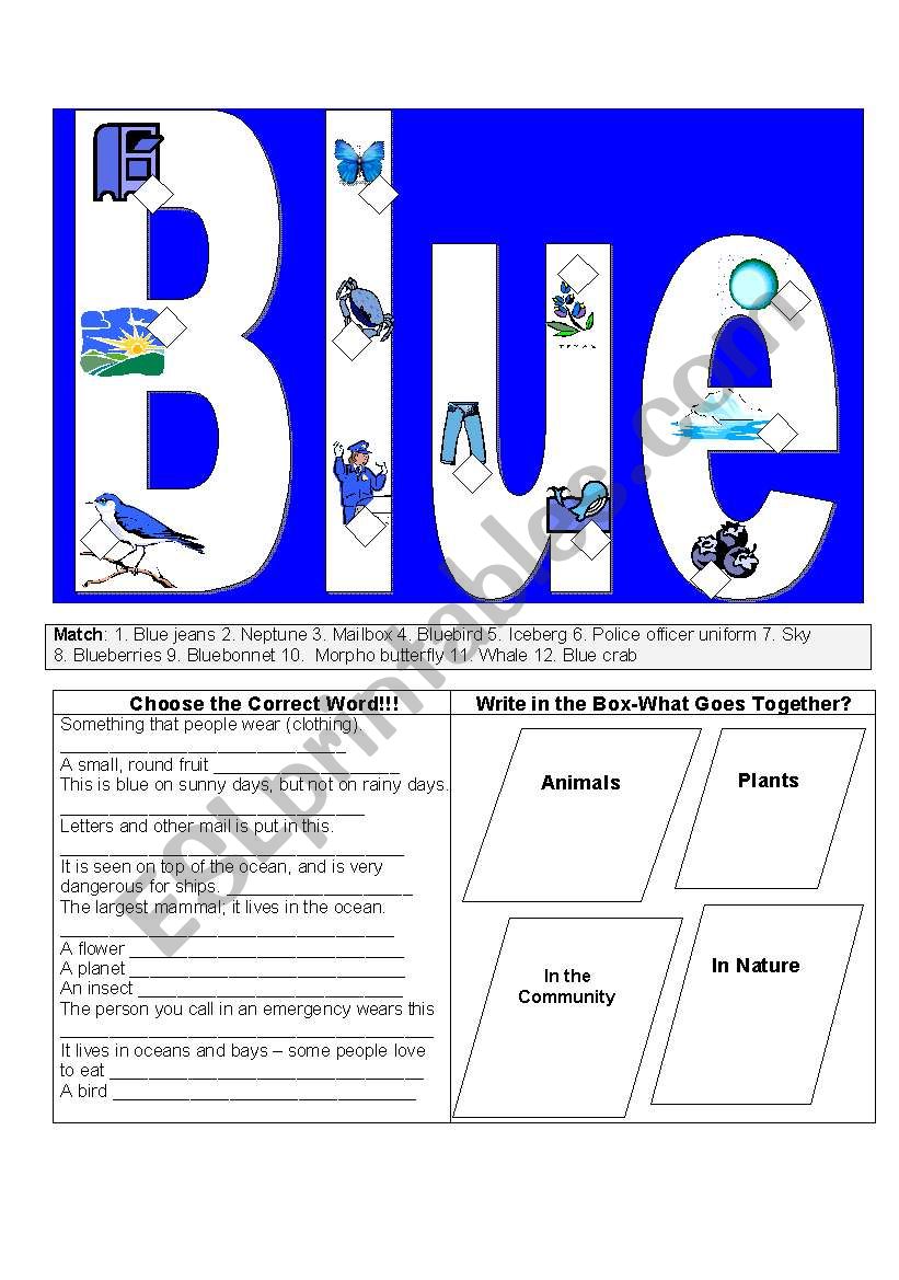 Blue Things worksheet